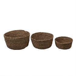 Clayre & Eef Aufbewahrungskorb 3er Set Ø 30 Ø 26 Ø 22cm Braun Seegras