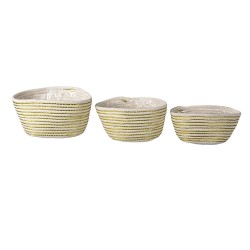 Clayre & Eef Panier de rangement set de 3 Ø 26 Ø 23 Ø 20 cm Blanc Corde Ovale