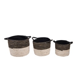 Clayre & Eef Storage Basket Set of 3  Ø 52 Ø 46 Ø 37 cm Black Rope Round