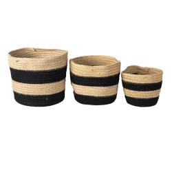 Clayre & Eef Storage Basket Set of 3 Ø 22 Ø 19 Ø 16 cm Black Rope Round