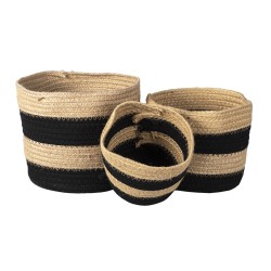 Clayre & Eef Storage Basket Set of 3 Ø 22 Ø 19 Ø 16 cm Black Rope Round