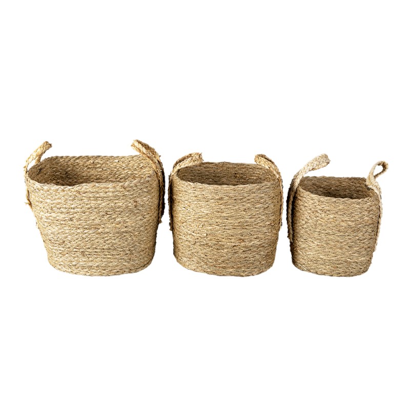 Clayre & Eef Storage Basket Set of 3 Ø 27 Ø 23 Ø 20 cm Brown Straw Square