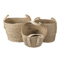 Clayre & Eef Panier de rangement set de 3 Ø 27 Ø 23 Ø 20 cm Marron Paille Carré