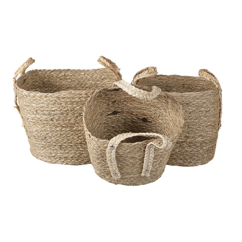 Clayre & Eef Storage Basket Set of 3 Ø 27 Ø 23 Ø 20 cm Brown Straw Square