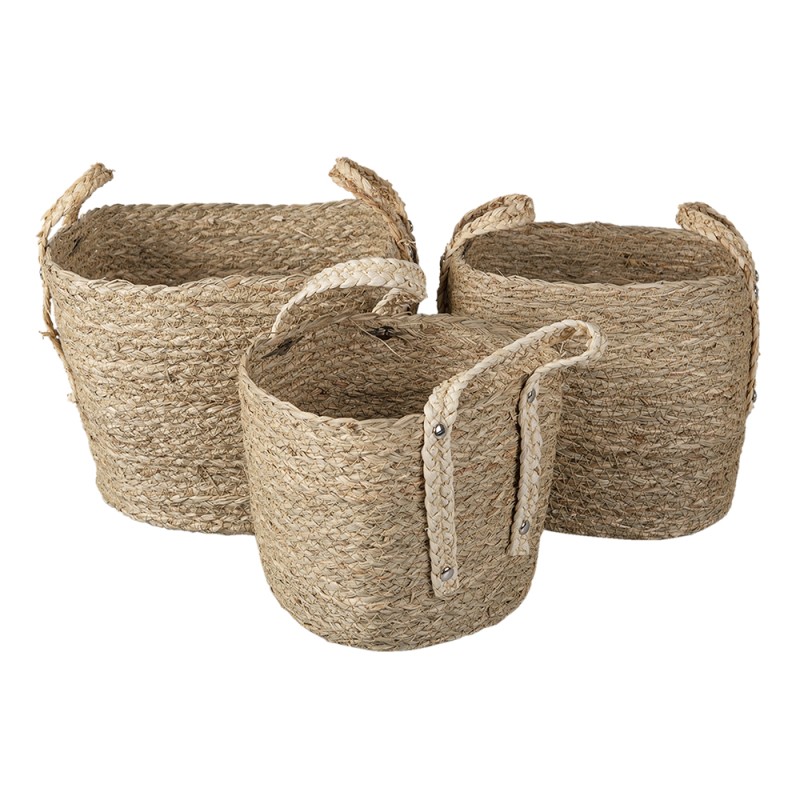 Clayre & Eef Storage Basket Set of 3 Ø 27 Ø 23 Ø 20 cm Brown Straw Square