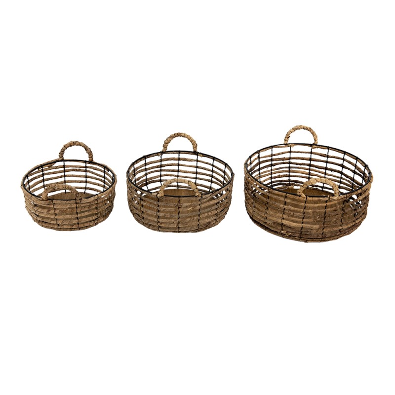 Clayre & Eef Opbergmand Set van 3  Ø 39 Ø 34 Ø 29 cm Bruin Rotan Ijzer