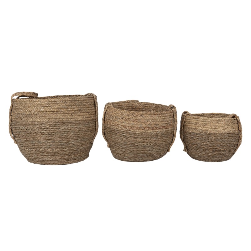 Clayre & Eef Aufbewahrungskorb 3er Set Ø 38x31 cm Braun Seegras Rund