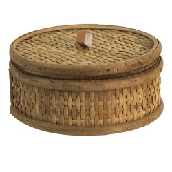 Clayre & Eef Scatola di archiviazione Ø 15x7 cm Marrone Rattan  Rotondo