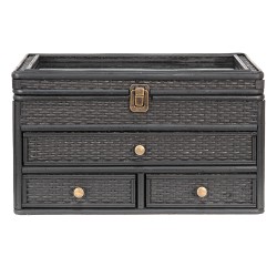 Clayre & Eef Jewellery Box 36x20x20 cm Black Rattan Glass Rectangle