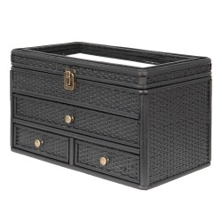 Clayre & Eef Jewellery Box 36x20x20 cm Black Rattan Glass Rectangle