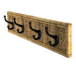 Clayre & Eef Attaccapanni da parete 4 ganci 62x9x15 cm Marrone Rattan