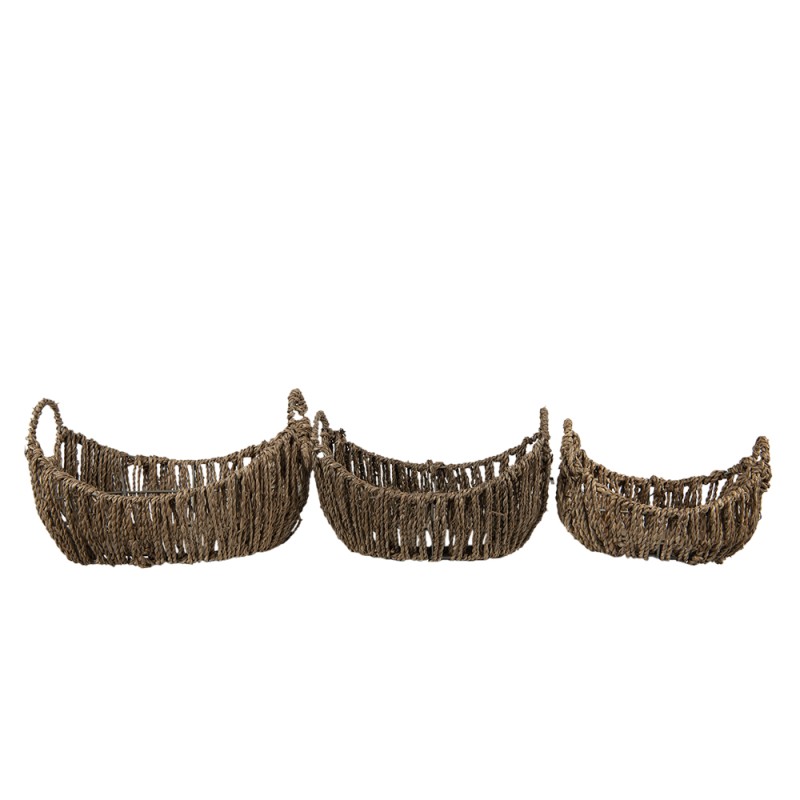 Clayre & Eef Storage Basket Set of 3 Ø 30x22x18 cm Brown Rattan Oval