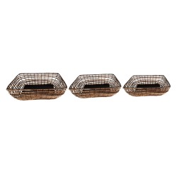 Clayre & Eef Opbergmand Set van 3  41x31x12 cm Bruin Zwart Rotan Ijzer