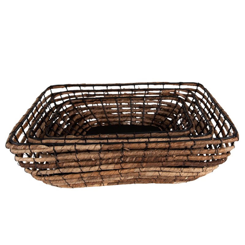 Clayre & Eef Cesto per riporre set di 3 41x31x12 cm Marrone Nero  Rattan Ferro