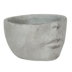 Clayre & Eef Blumentopf 24x23x15 cm Grau Stein Rund Gesicht