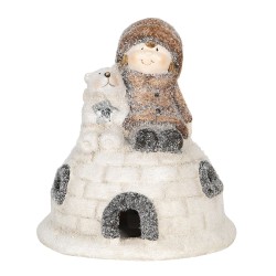 Clayre & Eef Figurine Igloo 14x14x16 cm White Brown Terracotta