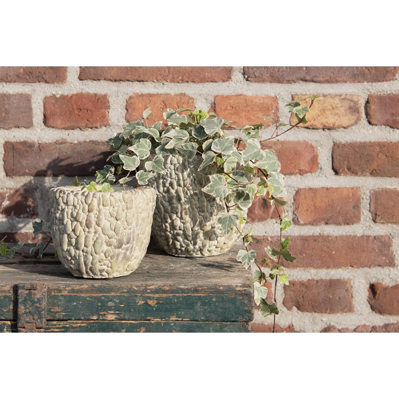 Clayre & Eef Bloempot  Ø 20x18 cm Groen Steen Rond