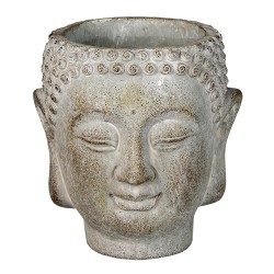 Clayre & Eef Pot de fleurs Bouddha 12x11x13 cm Gris Pierre Rond