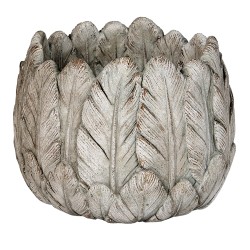 Clayre & Eef Pot de fleurs Ø 19x16 cm Gris Pierre Rond Plumes