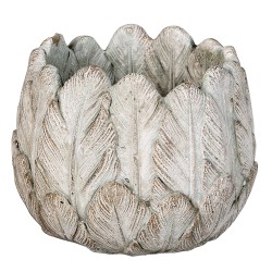 Clayre & Eef Pot de fleurs Ø 15x13 cm Gris Pierre Rond Plumes