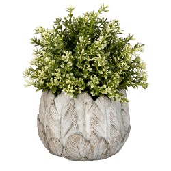 Clayre & Eef Pot de fleurs Ø 15x13 cm Gris Pierre Rond Plumes