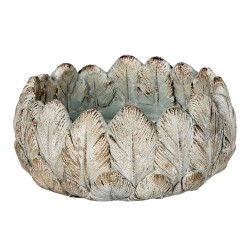 Clayre & Eef Planter Ø 20x10 cm Grey Stone Round Feathers