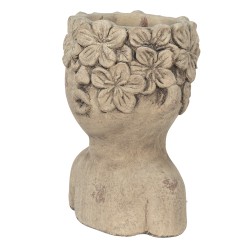 Clayre & Eef Blumentopf Kopf 17x16x25 cm Grau Stein Blumen