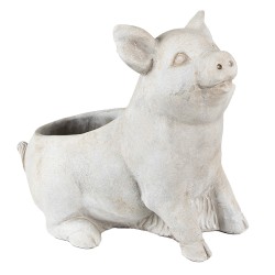 Clayre & Eef Blumentopf Schwein 24x13x20 cm Grau Stein