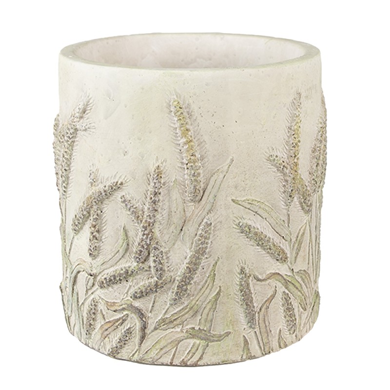 Clayre & Eef Pot de fleurs Ø 13x13 cm Beige Vert Pierre Tiges de blé