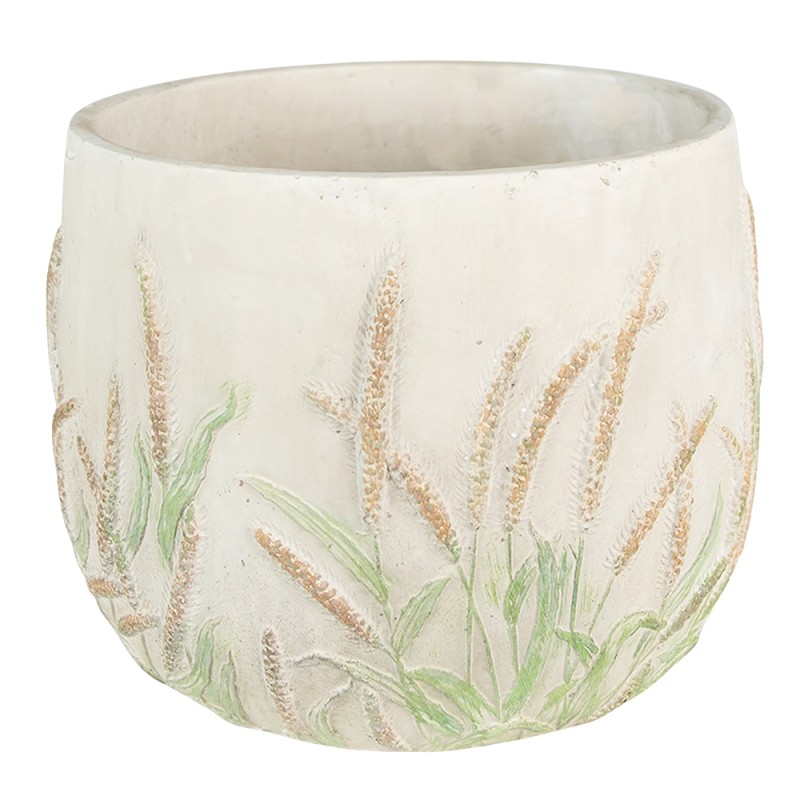 Clayre & Eef Pot de fleurs Ø 23x18 cm Beige Vert Pierre Tiges de blé