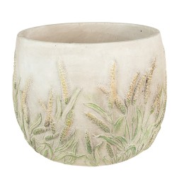 Clayre & Eef Bloempot  Ø 19x14 cm Beige Groen Steen Korenhalmen