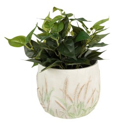 Clayre & Eef Pot de fleurs Ø 19x14 cm Beige Vert Pierre Tiges de blé