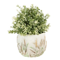 Clayre & Eef Bloempot  Ø 14x11 cm Beige Groen Steen Korenhalmen