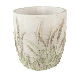 Clayre & Eef Pot de fleurs Ø 16x17 cm Beige Vert Pierre Rond Tiges de blé