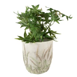 Clayre & Eef Pot de fleurs Ø 16x17 cm Beige Vert Pierre Rond Tiges de blé