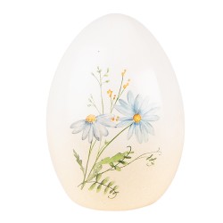 Clayre & Eef Décoration Œuf Ø 10x14 cm Jaune Bleu Terre cuite Fleurs