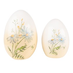 Clayre & Eef Decoration Egg Ø 10x14 cm Yellow Blue Terracotta Flowers