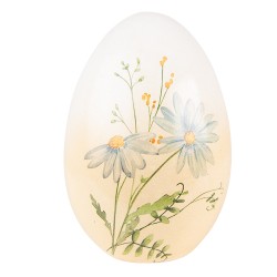 Clayre & Eef Décoration Œuf Ø 11x17 cm Jaune Bleu Terre cuite Fleur