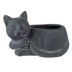 Clayre & Eef Pot de fleurs Chat 26x15x16 cm Gris Pierre