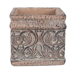 Clayre & Eef Bloempot  13x13x12 cm Bruin Groen Steen Vierkant