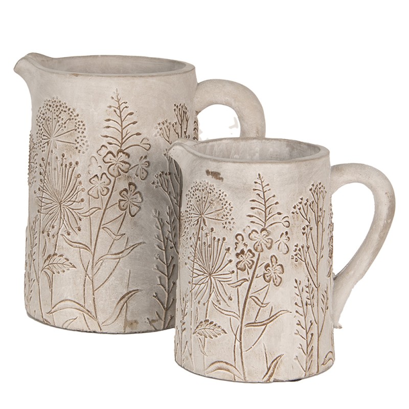 Clayre & Eef Dekorative Kanne 23x16x23 cm Beige Stein Blumen