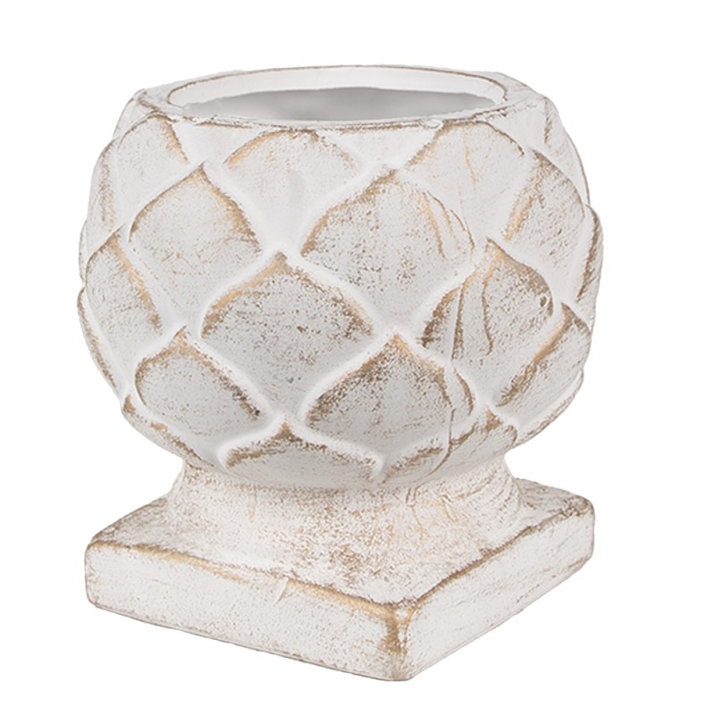 Clayre & Eef Fioriera Ø 14x14 cm Bianco Pietra