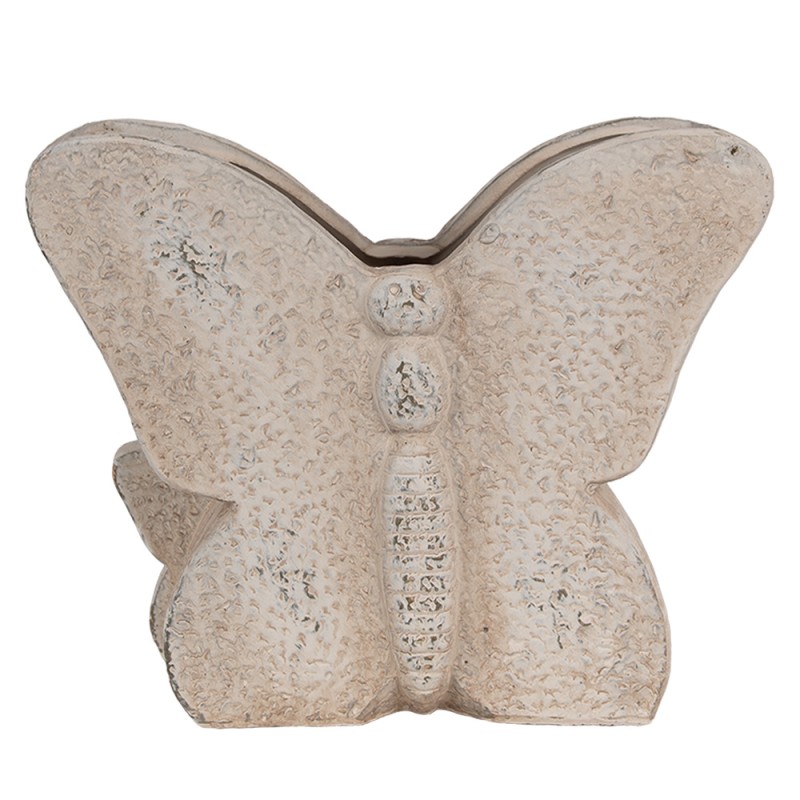 Clayre & Eef Pot de fleurs Papillon  24x10x19 cm Beige Pierre