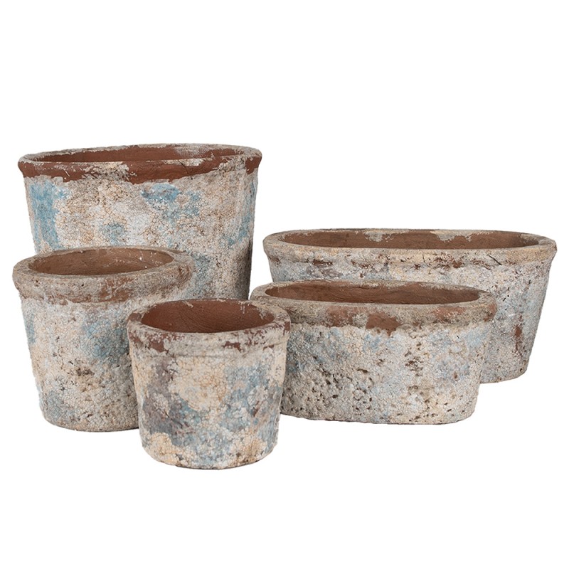 Clayre & Eef Planter Ø 15x13 cm Beige Blue Terracotta