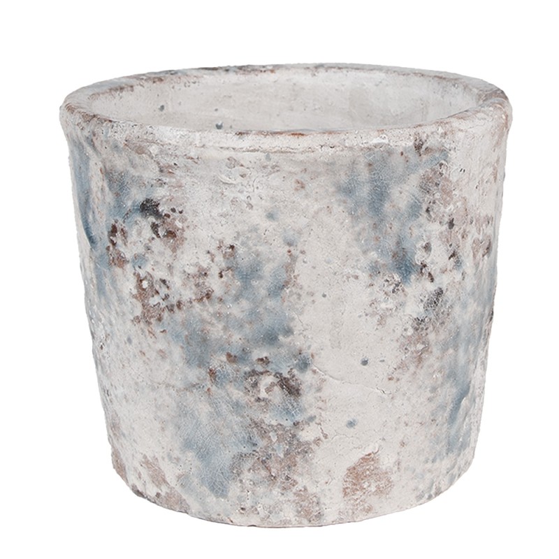 Clayre & Eef Pot de fleurs Ø 18x15 cm Blanc Bleu Terre cuite