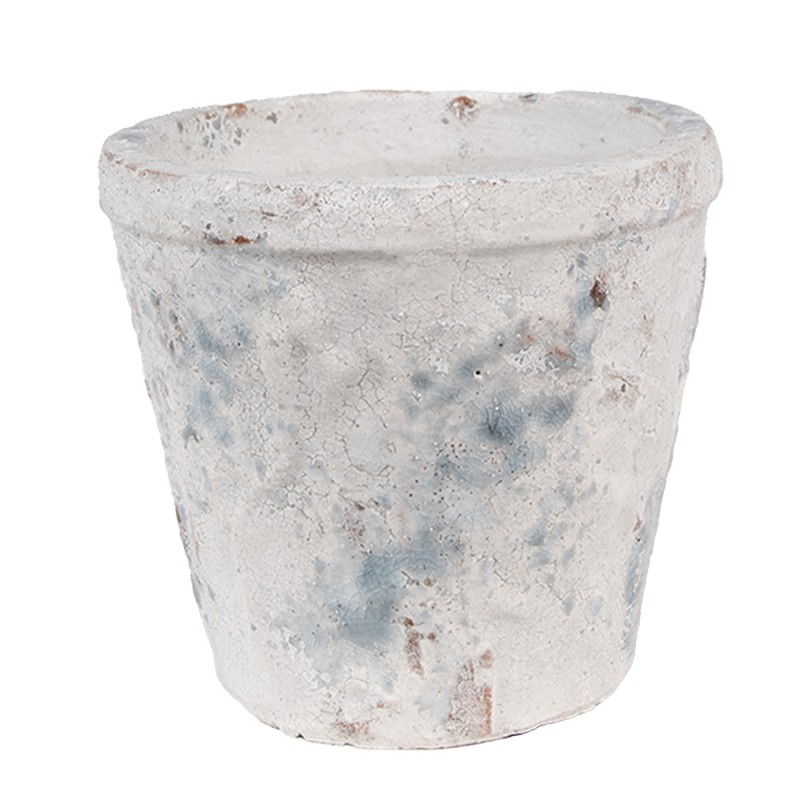 Clayre & Eef Pot de fleurs Ø 12x11 cm Blanc Bleu Terre cuite