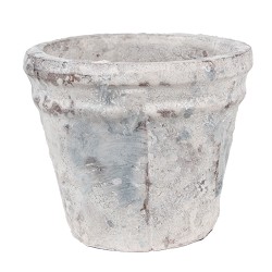 Clayre & Eef Blumentopf Ø 10x8 cm Weiß Blau Terrakotta