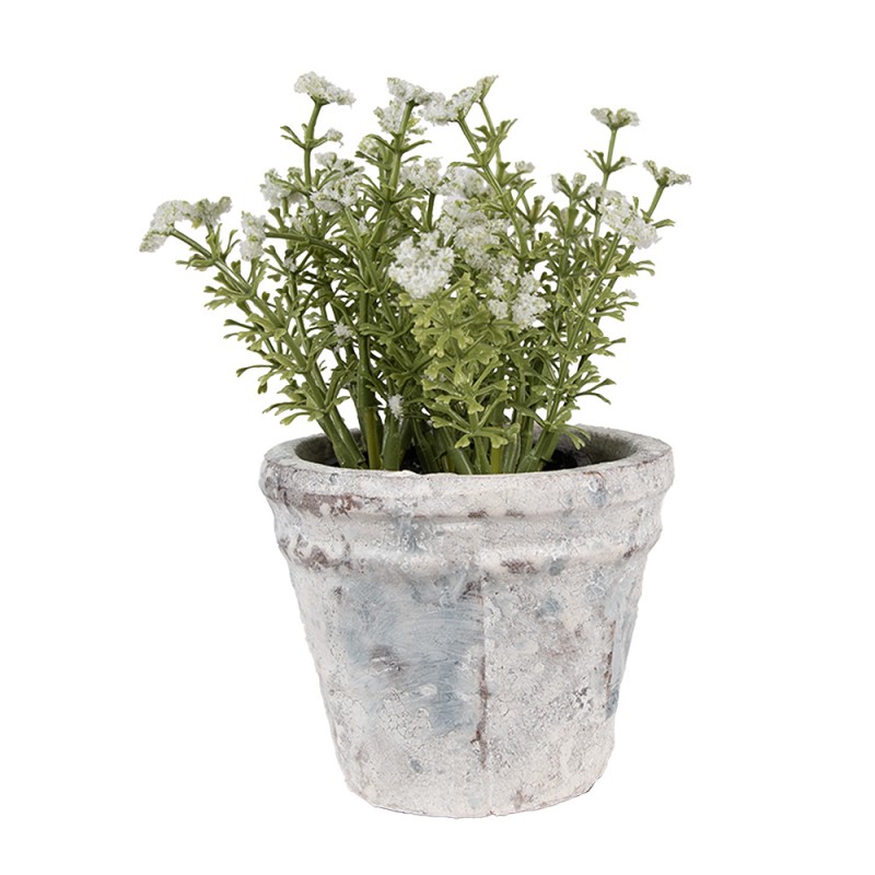 Clayre & Eef Pot de fleurs Ø 10x8 cm Blanc Bleu Terre cuite