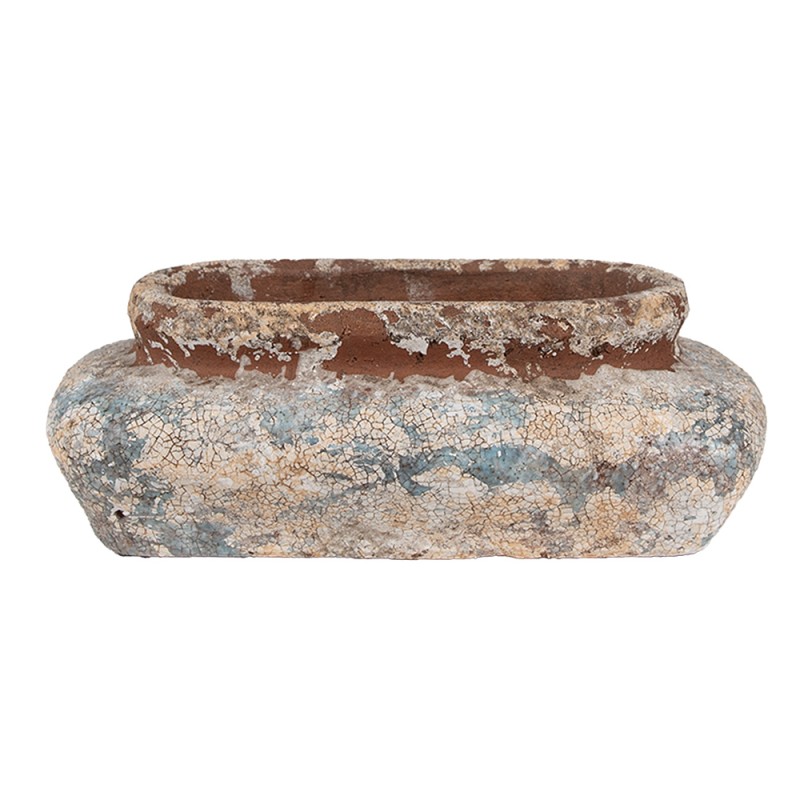 Clayre & Eef Blumentopf 27x15x9 cm Beige Blau Terrakotta