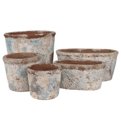 Clayre & Eef Blumentopf Ø 12x10 cm Beige Blau Terrakotta